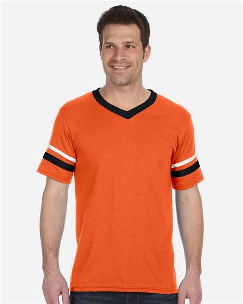 V-Neck Jersey with Striped Sleeves