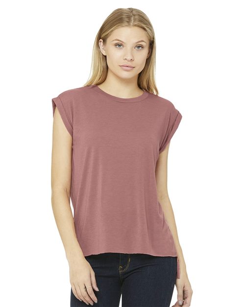 Women’s Flowy Rolled Cuffs Muscle Tee Image 1