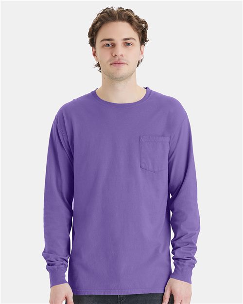 Unisex Garment-Dyed Long Sleeve T-Shirt With a Pocket Image 1