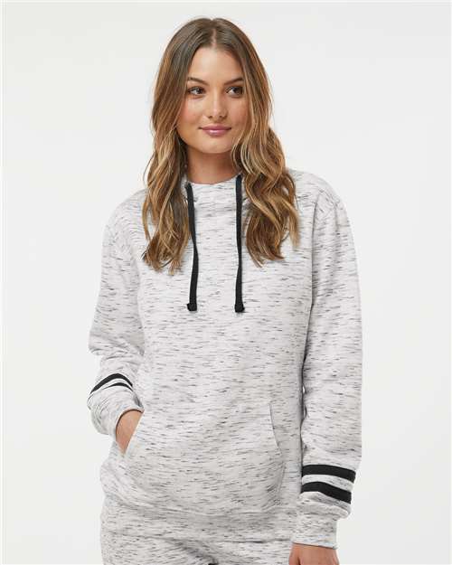 Women’s Mélange Fleece Striped-Sleeve Hooded Sweatshirt Image 2