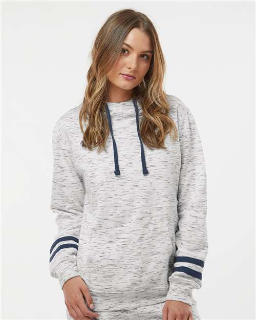 Women’s Mélange Fleece Striped-Sleeve Hooded Sweatshirt Image 3