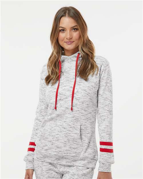Women’s Mélange Fleece Striped-Sleeve Hooded Sweatshirt Image 4