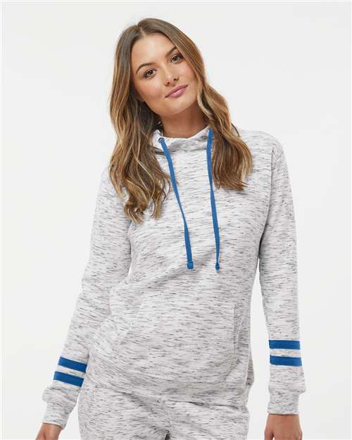 Women’s Mélange Fleece Striped-Sleeve Hooded Sweatshirt Image 5
