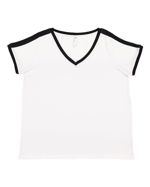 Women's Curvy Retro Ringer Premium Jersey V-Neck Tee Image 1