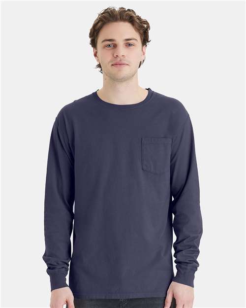 Unisex Garment-Dyed Long Sleeve T-Shirt With a Pocket Image 2