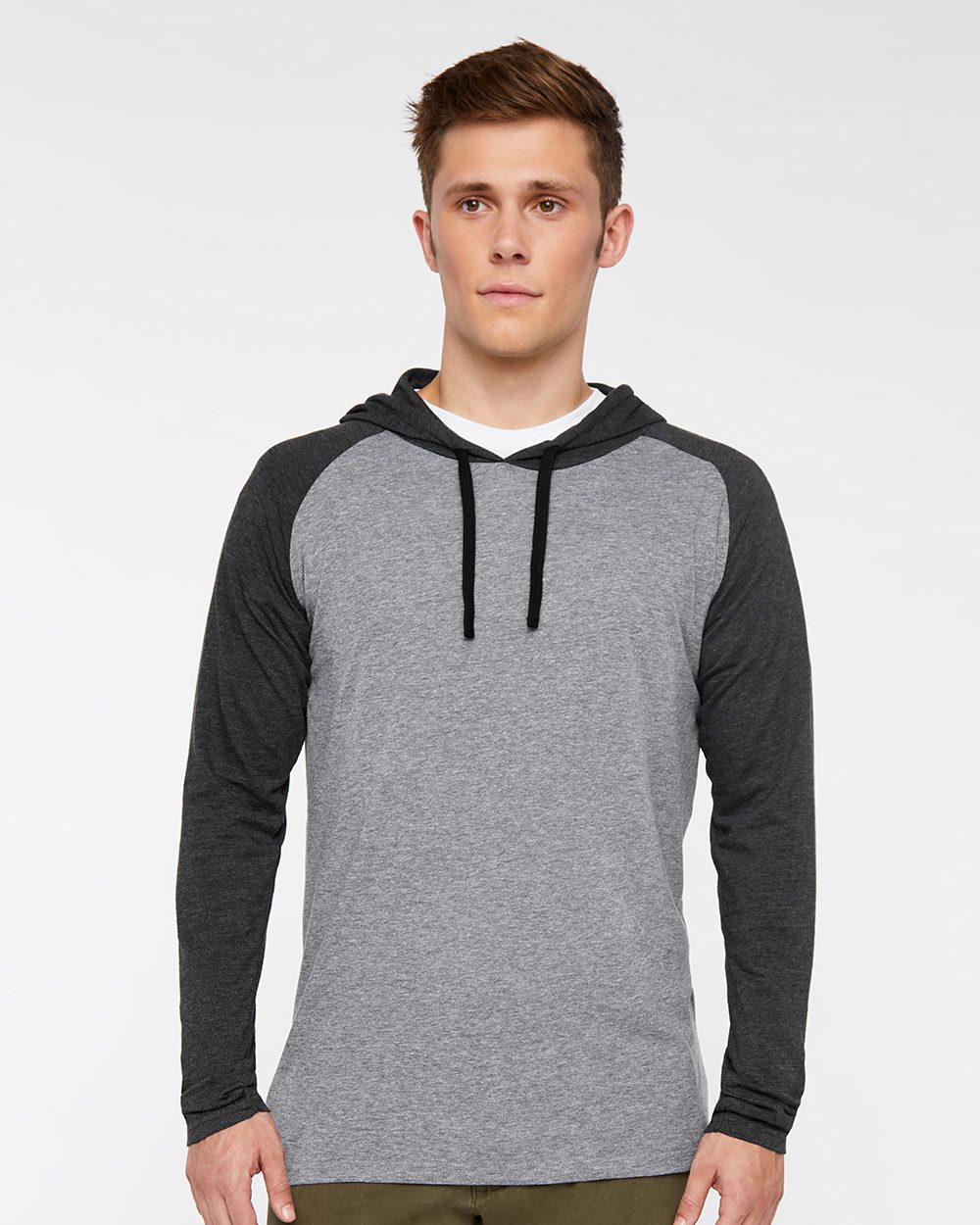 Unisex Fine Jersey Hooded Long Sleeve Raglan Tee