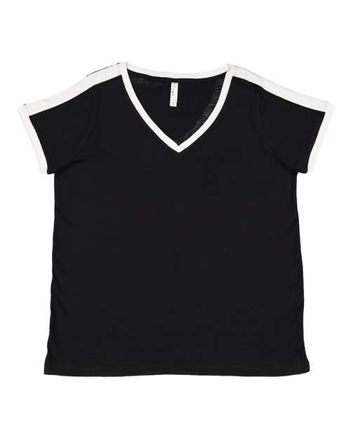 Women's Curvy Retro Ringer Premium Jersey V-Neck Tee Image 2