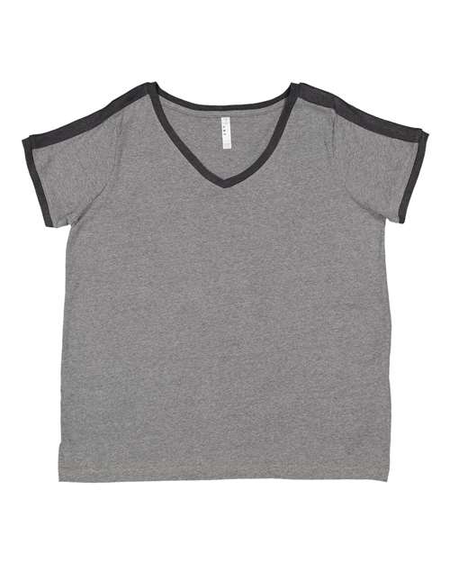 Women's Curvy Retro Ringer Premium Jersey V-Neck Tee Image 3