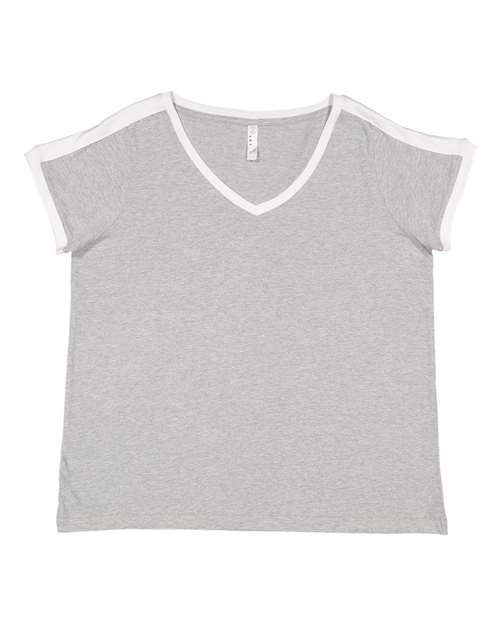 Women's Curvy Retro Ringer Premium Jersey V-Neck Tee Image 4