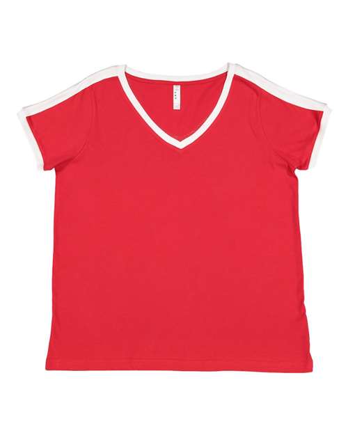 Women's Curvy Retro Ringer Premium Jersey V-Neck Tee Image 5