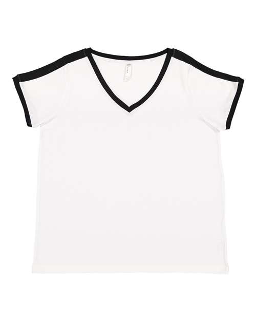 Women's Curvy Retro Ringer Premium Jersey V-Neck Tee Image 7