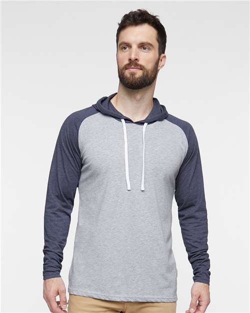 Unisex Fine Jersey Hooded Long Sleeve Raglan Tee