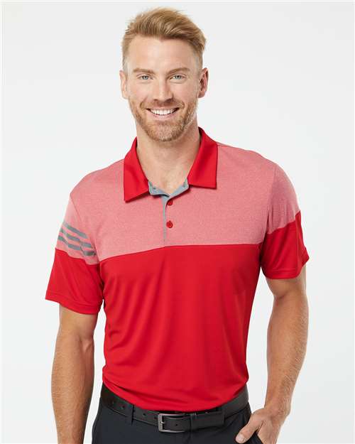 Men's Heathered 3-Stripes Colorblocked Polo Image 2