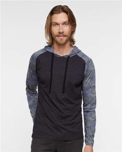 Unisex Fine Jersey Hooded Long Sleeve Raglan Tee