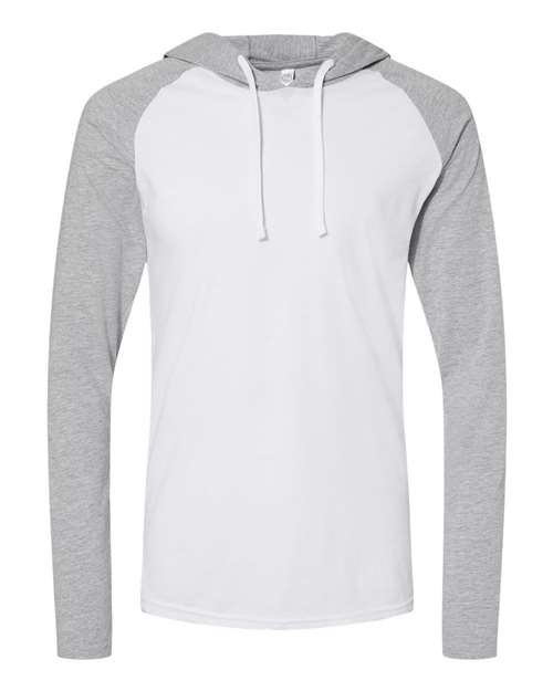 Unisex Fine Jersey Hooded Long Sleeve Raglan Tee