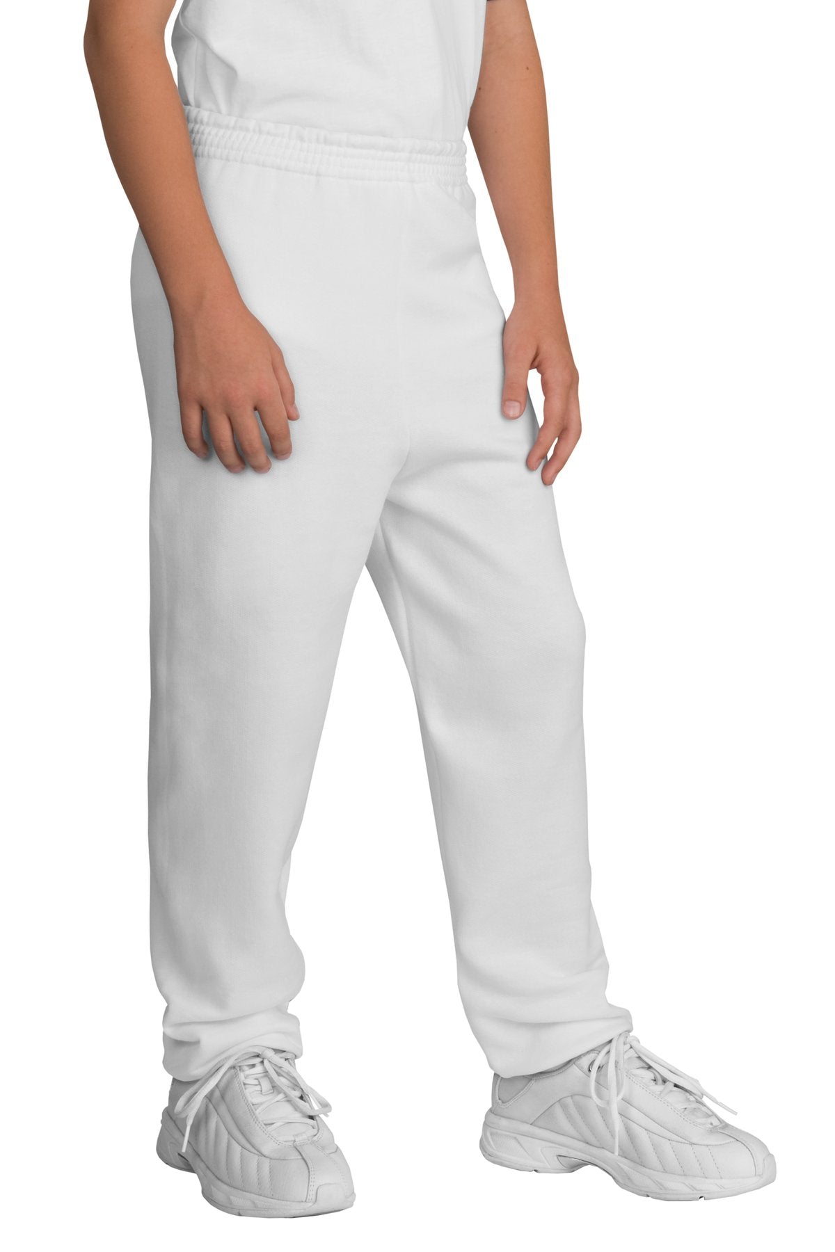Person wearing a white outfit with pants and shoes on a white background